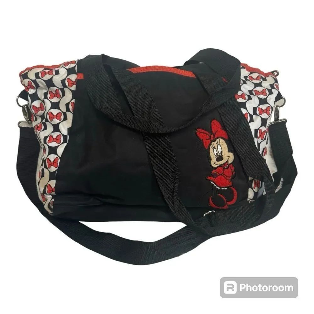 Disney Baby Minnie Mouse Black White Red Canvas Large Diaper Shoulder Bag